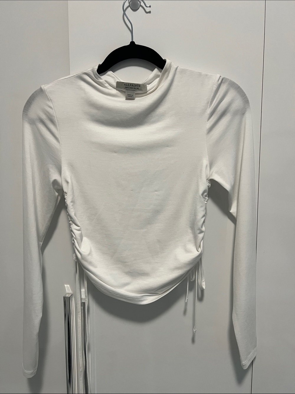 All Saints White Long-Sleeve Ruched Side Top